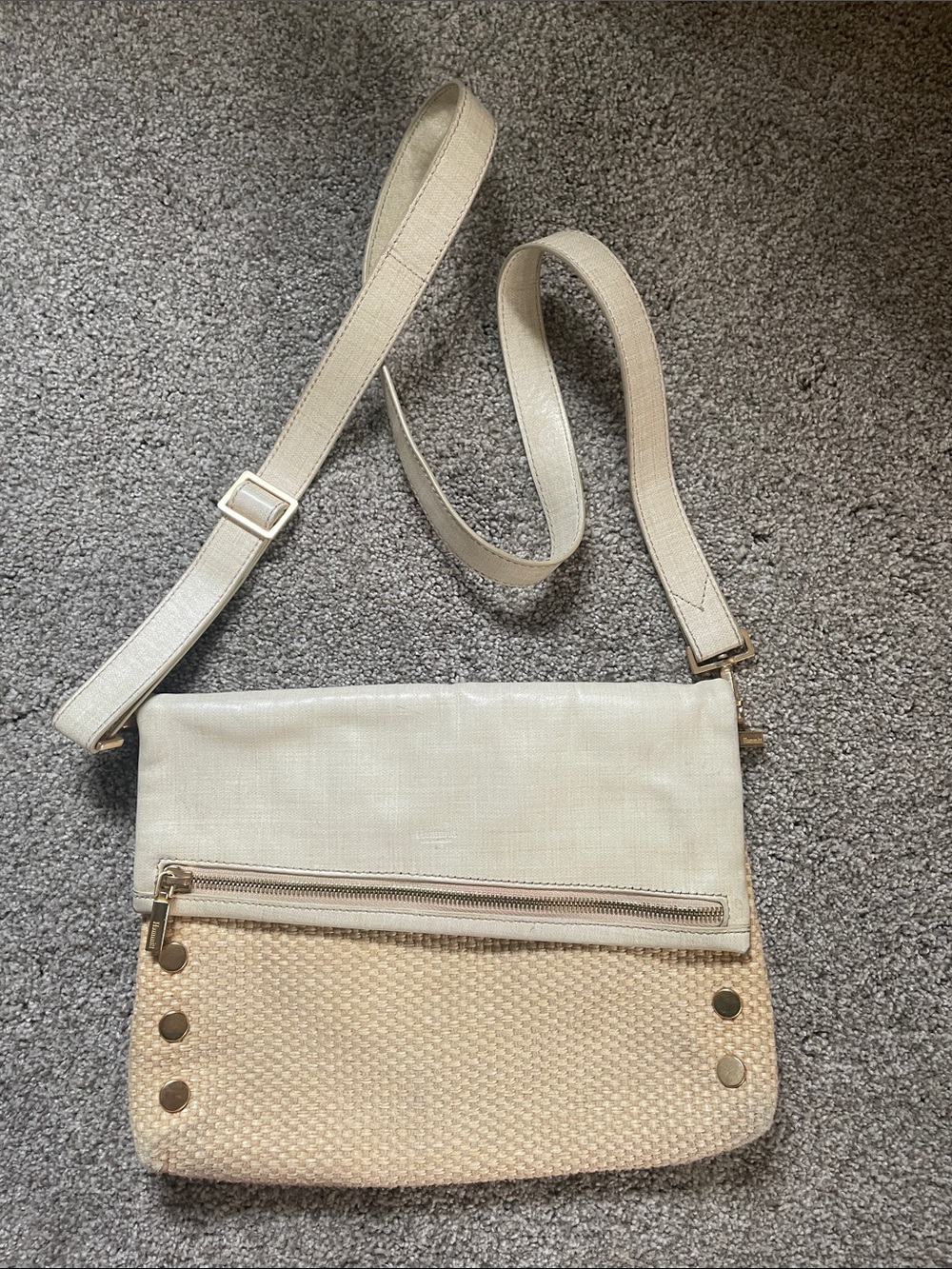 Hammitt VIP Large Ricotta Raffia Crossbody purse cream w/ gold accents